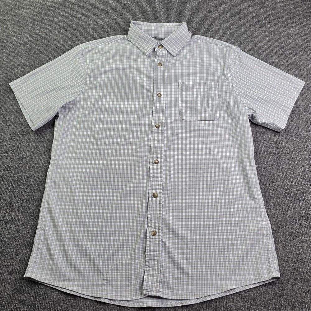 Poncho Button Down Shirt Mens M Grey Plaid Slim Fit Short Sleeve Performance